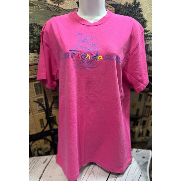 Disney Women's Minnie Mouse Florida Embroidered Graphic Pink T-Shirt - Picture 1 of 15